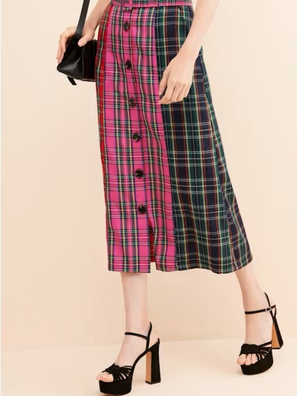 English Factory Women's Colorblock Tartan Midi Skirt XXS